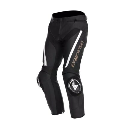 The Delta 4 motorcycle pants are crafted from durable Tutu cowhide leather and feature inserts of flexible S1 stretch fabric, matching perfectly with the Racing 4 and Avro 5 jackets. These pants can easily connect to the jackets via a convenient zipper, offering seamless integration for riders who prefer a coordinated look and enhanced functionality. Designed specifically for riders who enjoy sporty road riding, the Delta 4 Leather Pants offer exceptional comfort, versatility, and technical innovation inspired by MotoGP™ professionals. One standout feature is the new knee sliders, which are lighter in construction compared to previous models. Thanks to the Replaceable Slider System (RSS), these sliders can be swapped out and adjusted without moving the Velcro fastenings, allowing riders to customize their gear according to their personal style and preferences. Safety is a top priority with the Delta 4 pants, which include certified composite knee protectors and soft Pro-Shape 2.0 hip protectors. These components provide excellent shock absorption and impact protection in case of falls, ensuring the rider is well protected without sacrificing comfort or mobility. Ideal for mid-season riding, the pants incorporate breathable mesh fabric to enhance ventilation and help regulate temperature during warmer rides. Additionally, the Velcro fastener at the hem allows the pants to be easily worn with Dainese boots featuring the “IN” construction system. This ensures optimal ergonomics and riding comfort by securely fitting the pants over the boots. Overall, the Delta 4 pants combine premium materials, advanced protection, and thoughtful design, making them an excellent choice for riders who demand high performance and style on sporty road adventures.