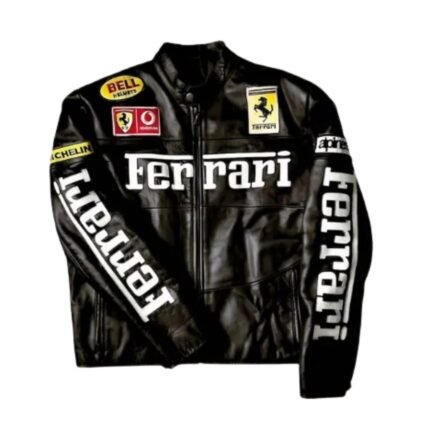 Ferrari Racing Black Biker Streetwear Leather Jacket
