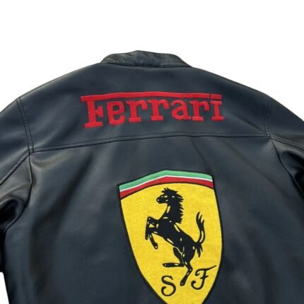 Ferrari Racing Black Motorcycle Riding Gear Cowhide Leather Biker Jacket 2