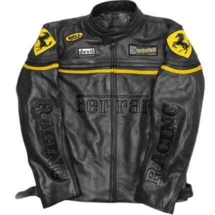 Ferrari Racing Black F1 Streetwear Leather Biker Jacket