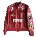 Ferrari F1 Racing Red Motorcycle Riding Gear Cowhide Leather Biker Jacket