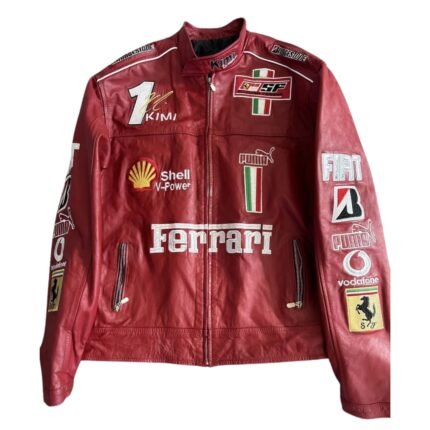Ferrari F1 Racing Red Motorcycle Riding Gear Cowhide Leather Biker Jacket