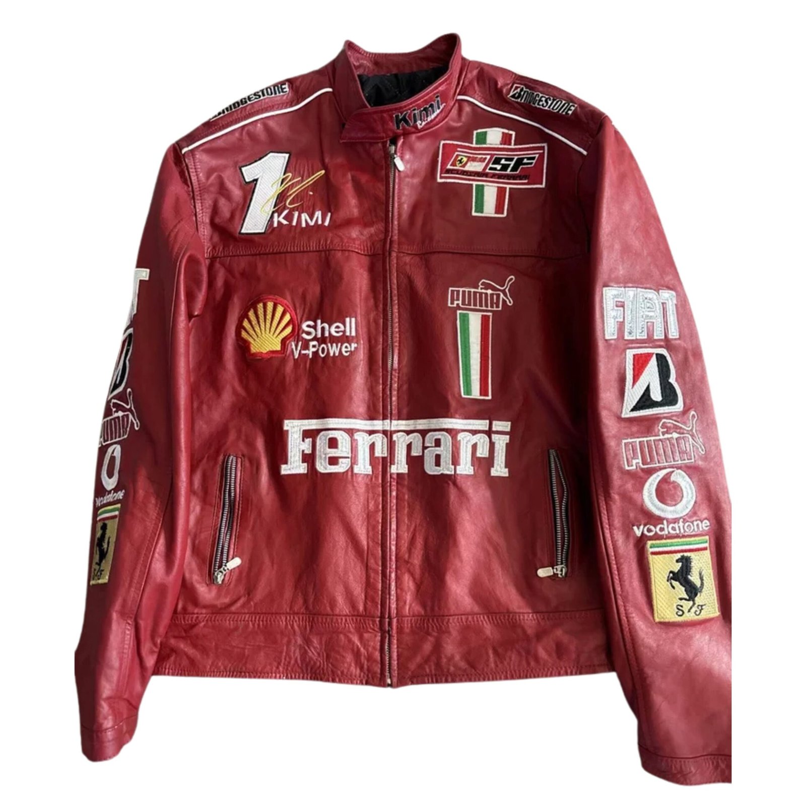 2 Ferrari F1 Racing Red Motorcycle Riding Gear Cowhide Leather Biker Jacket