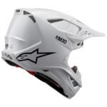 The goal of the Alpinestars Supertech family of helmets was to create the most advanced, protective, and performance-enhancing helmets possible for riders worldwide. With the S-M10, Alpinestars’ Helmet Development team engineered the helmet to offer the perfect blend of excellent ventilation, and unsurpassed comfort, to create a helmet with the lightest weight possible, all without compromising on any other front.The S-M10’s design offers a smooth, attractive, aerodynamic profile which is streamlined and free of any external channels and features that might act as a load point in an impact or compromise the overall integrity of the helmet’s construction. The surface curvature promotes reduced friction on impact, allowing deflection and the most efficient transfer of energy to protect the rider’s head from direct force to the skull and referred to the neck and spinal column.