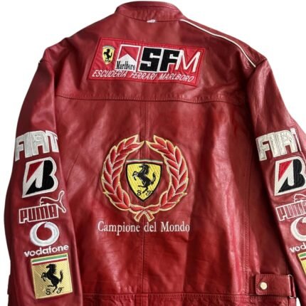 Ferrari F1 Racing Red Motorcycle Riding Gear Cowhide Leather Biker Jacket