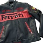Ferrari Racing Black Motorcycle Riding Gear Cowhide Leather Biker Jacket 2