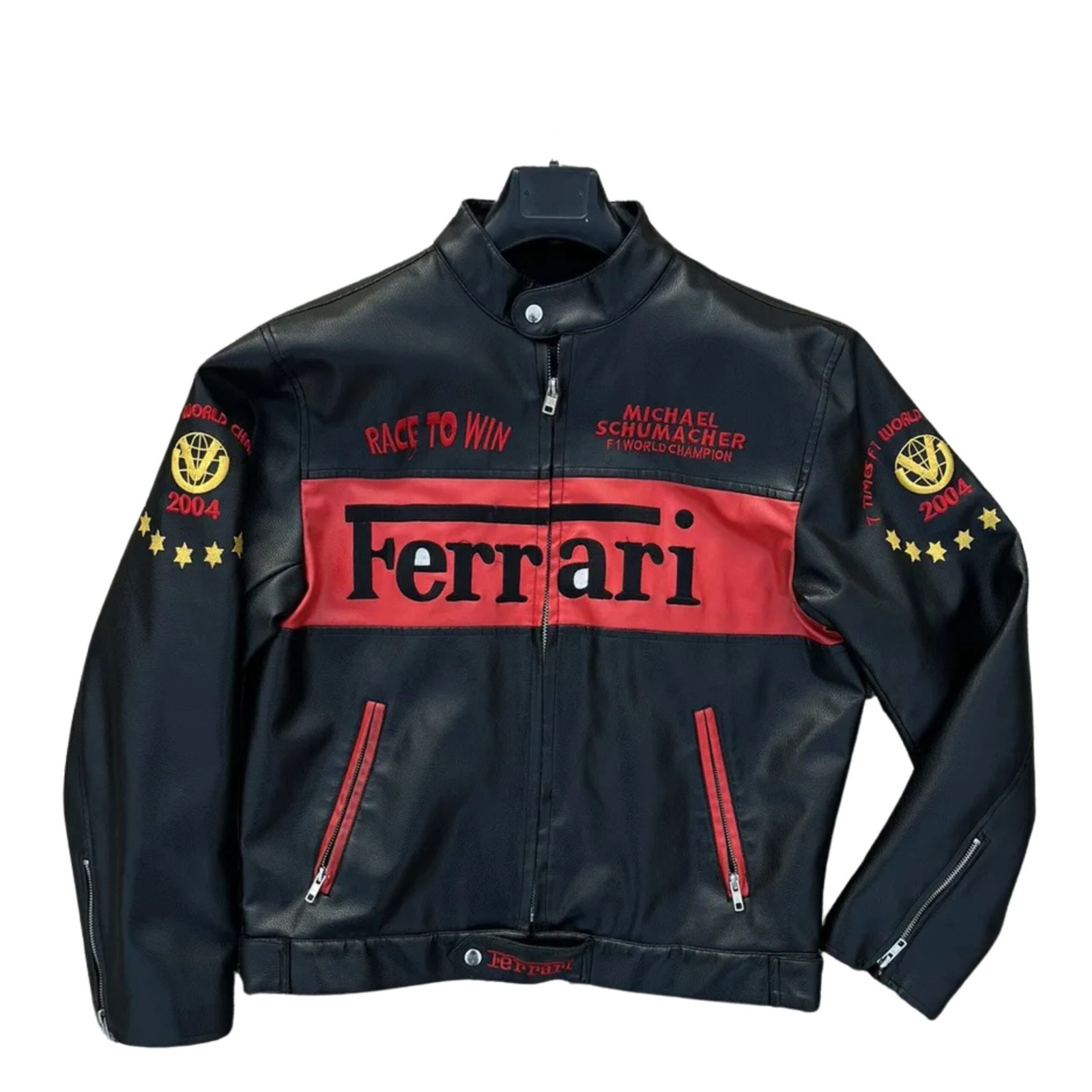 4 Ferrari Racing Black Motorcycle Riding Gear Cowhide Leather Biker Jacket 2