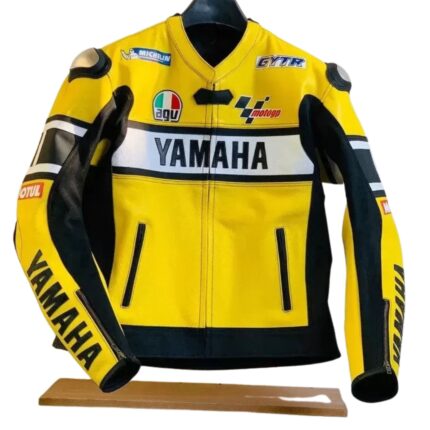 Yamaha Racing Yellow Motorcycle Cowhide Leather Jacket