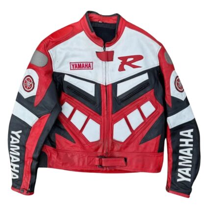 Yamaha Racing Red Motorcycle Riding Gear Cowhide Leather Jacket 2