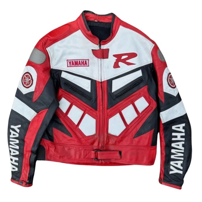 Yamaha Racing Red Motorcycle Riding Gear Cowhide Leather Jacket 2
