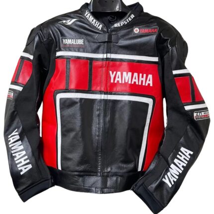 Yamaha Racing Black Motorcycle Leather Jacket