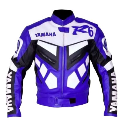 Yamaha R6 Blue Motorcycle CE Armors Cowhide Leather Biker Jacket