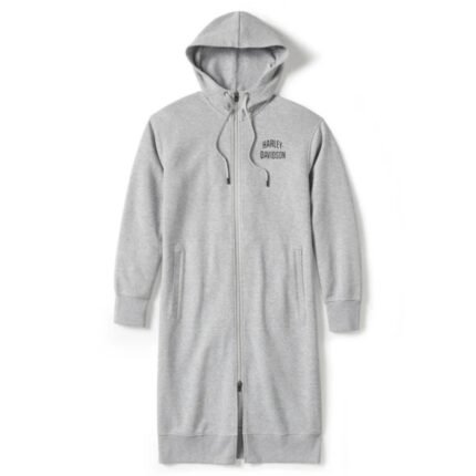 HARLEY DAVIDSON WOMENS ESSENTIAL FLEECE FULL ZIP DUSTER LIGHT GRAY HEATHER