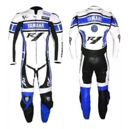 YAMAHA RACING 1 PIECE MOTORCYCLE CE ARMORS COWHIDE LEATHER BIKER SUIT