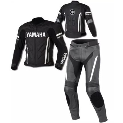 YAMAHA RACING 2 PIECE BLACK MOTORCYCLE ARMORED LEATHER SUIT