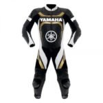 YAMAHA RACING MOTORCYCLE BLACK CE ARMORED GENUINE COWHIDE LEATHER BIKER SUIT