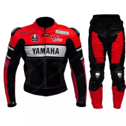 YAMAHA RACING RED 2 PIECE GENUINE COWHIDE LEATHER MOTORCYCLE SUIT