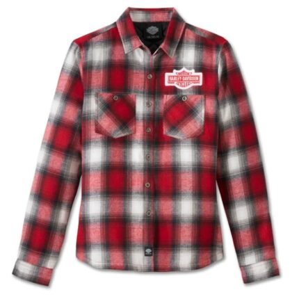 HARLEY DAVIDSON WOMENS PLAID BAR AS SHIELD MIDWEIGHT SHIRT JACKET