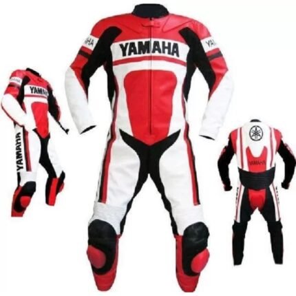 YAMAHA RED AND WHITE MOTORCYCLE LEATHER SUIT PREMIUM PROTECTION STYLE