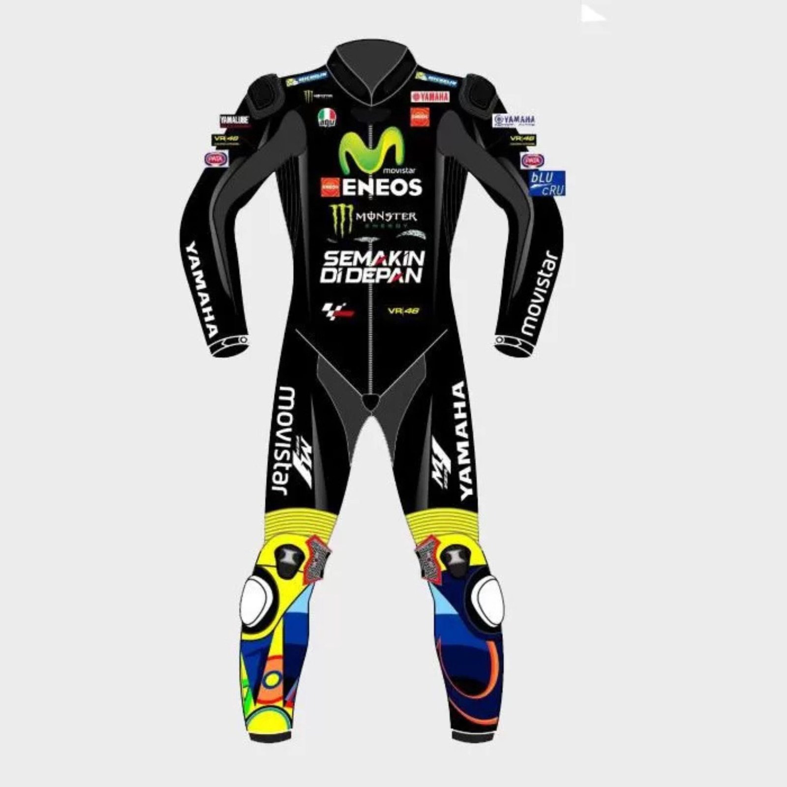 1 YAMAHA VALENTINO ROSSI 2017 MODEL BLACK LEATHER SUIT
