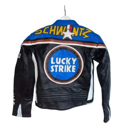 NARSON LUCKY STRIKE BLUE AS BLACK MOTORCYCLE RIDING GEAR COWHIDE LEATHER BIKER JACKET