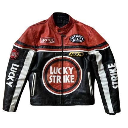 NARSON LUCKY STRIKE RACING MOTORCYCLE COWHIDE LEATHER JACKET
