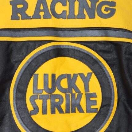 NARSON LUCKY STRIKE RACING YELLOW AS BLACK LEATHER BIKER JACKET