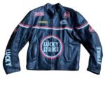 NARSON LUCKY STRIKE UNISEX BLACK RACING MOTORCYCLE COWHIDE LEATHER JACKET