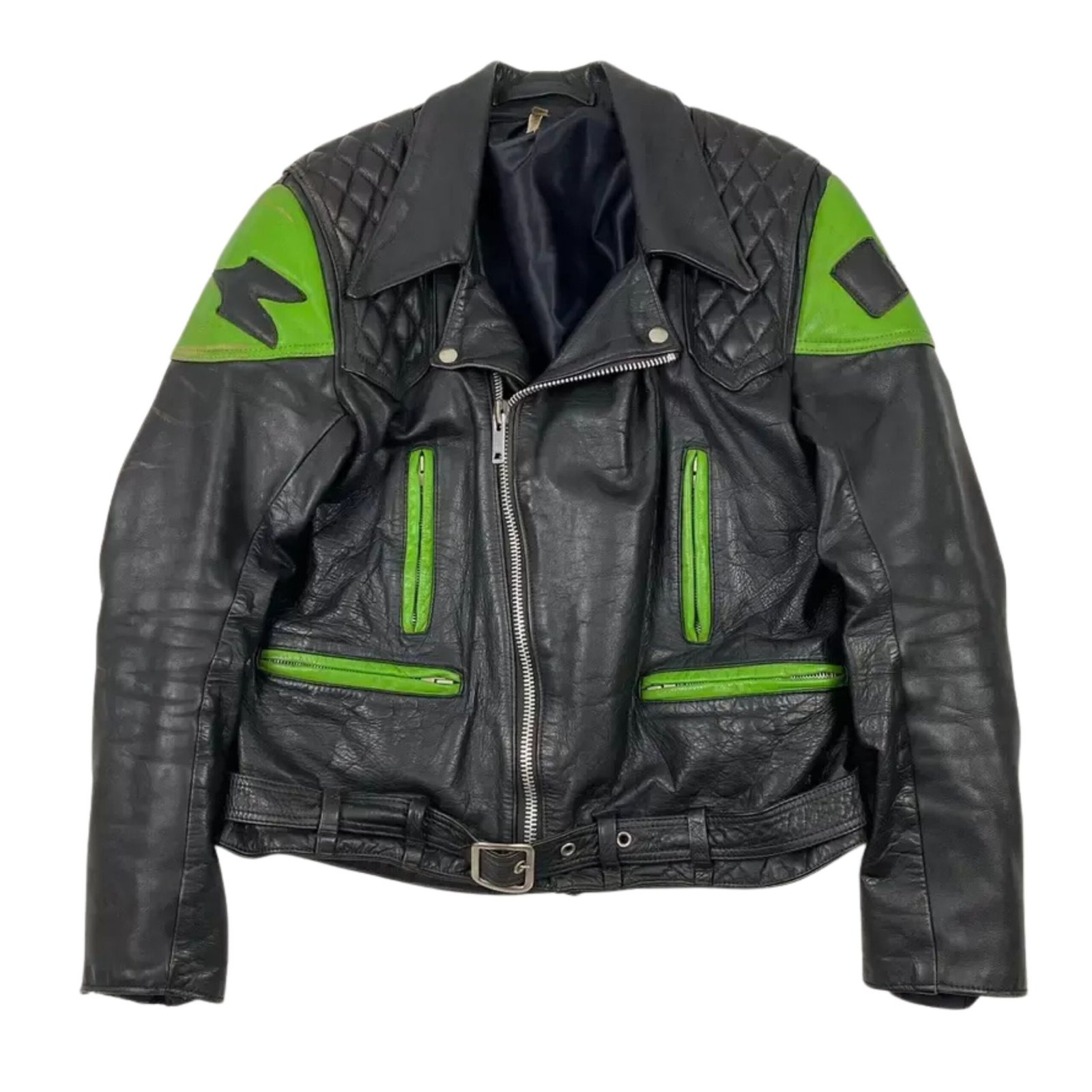 1 NARSON KAWASAKI BLACK MOTORCYCLE LEATHER BIKER JACKET