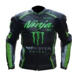 NARSON KAWASAKI MONSTER GREEN MOTORCYCLE RACING COWHIDE LEATHER JACKET