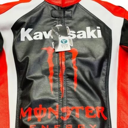 NARSON KAWASAKI MOTORCYCLE RIDIND GEAR COWHIDE LEATHER BIKER JACKET