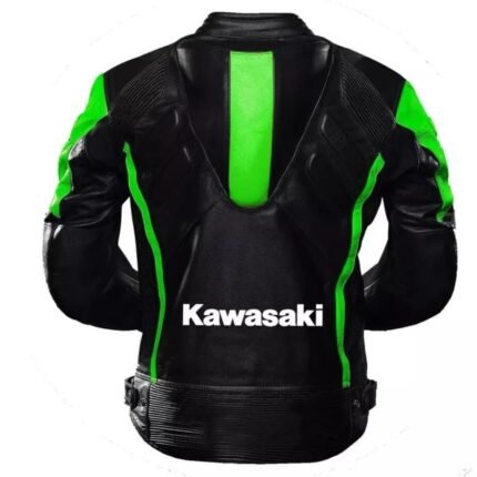 NARSON KAWASAKI NINJA BLACK GREEN RACING MOTORCYCLE COWHIDE LEATHER JACKET