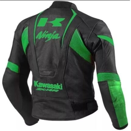 NARSON KAWASAKI NINJA BLACK GREEN ZX14R MOTORCYCLE LEATHER RACING JACKET