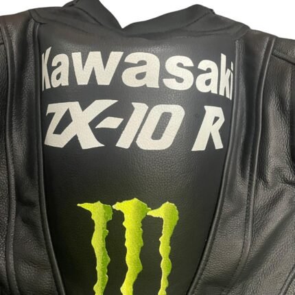 NARSON KAWASAKI BLACK RACING ZX10R MOTORBIKE GENUINE LEATHER BIKER JACKET