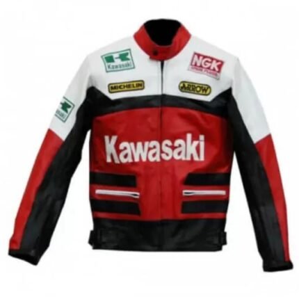 NARSON KAWASAKI RACING MOTORCYCLE RED BIKER COWHIDE LEATHER JACKET