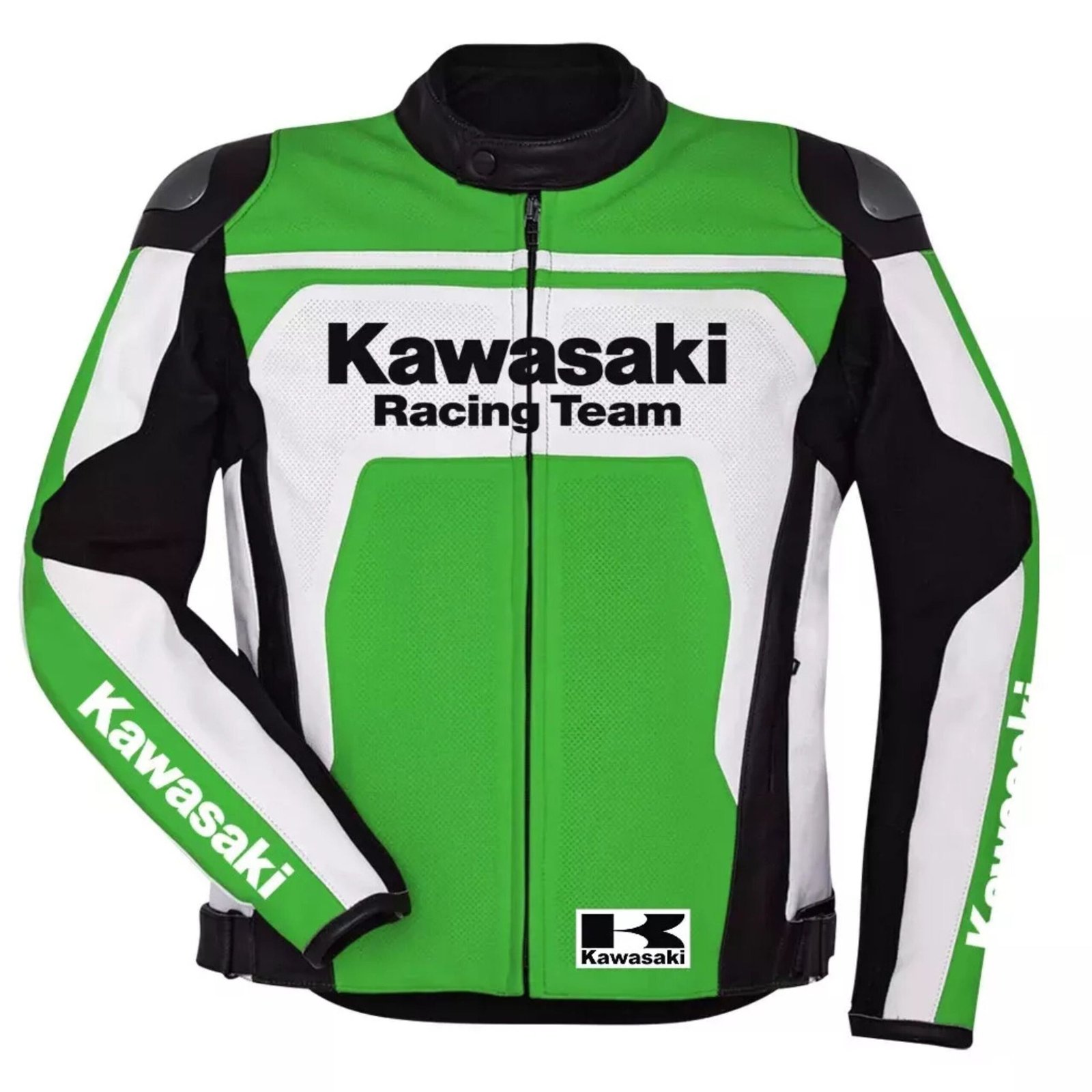 1 NARSON KAWASAKI RACING TEAM GREEN MOTORCYCLE COWHIDE LEATHER BIKER JACKET