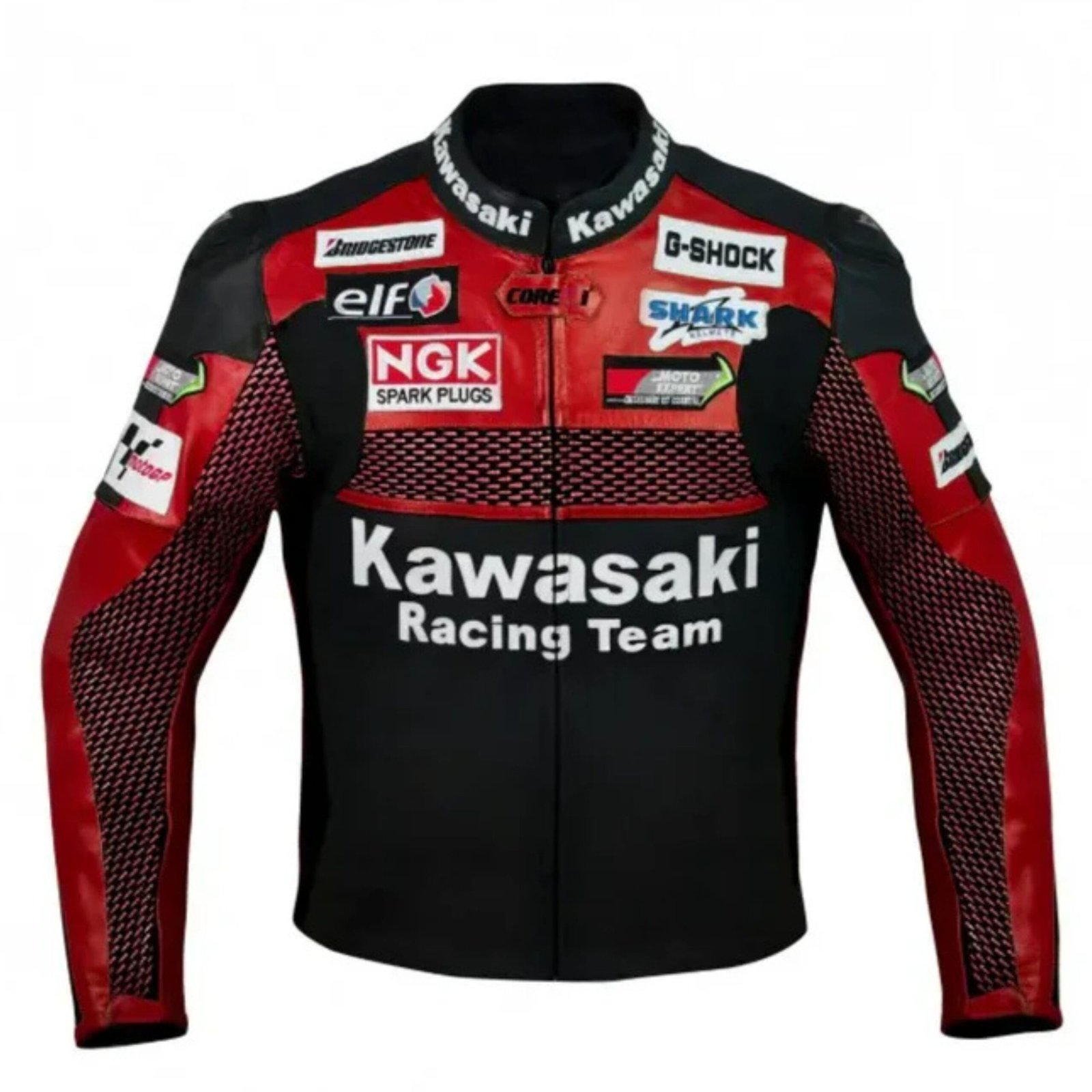 1 NARSON KAWASAKI RED RACING TEAM MOTORCYCLE COWHIDE LEATHER JACKET