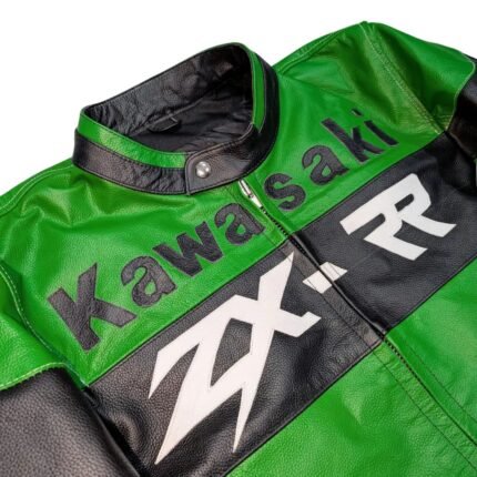 NARSON KAWASAKI ZX MOTORCYCLE GREEN LEATHER ARMORS JACKET