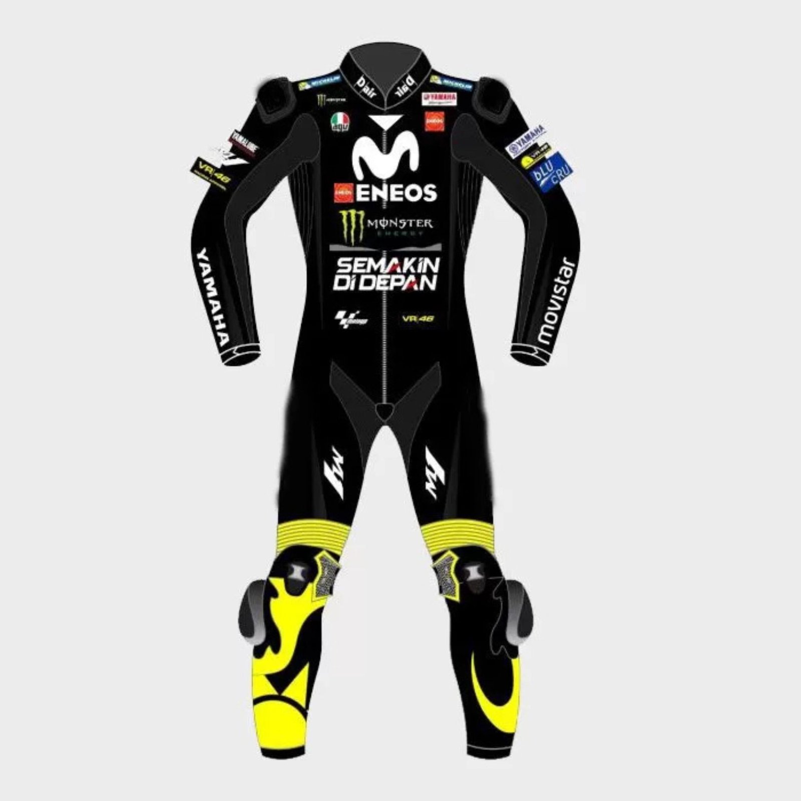 1 YAMAHA VALENTINO ROSSI MOVISTAR 1 PIECE GENUINE COWHIDE LEATHER SUIT