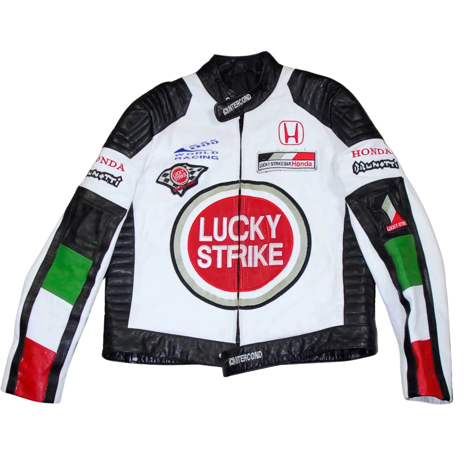 2 NARSON LUCKY STRIKE HONDA RACING GEAR COWHIDE LEATHER JACKET