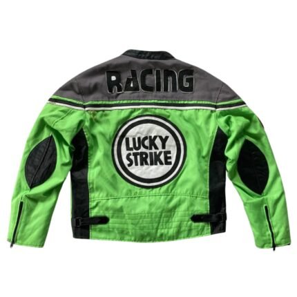 NARSON LUCKY STRIKE GREEN AS GRAY MOTORCYCLE RIDING GEAR COWHIDE LEATHER BIKER JACKET