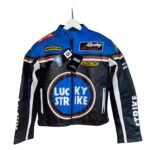 NARSON LUCKY STRIKE BLUE AS BLACK MOTORCYCLE RIDING GEAR COWHIDE LEATHER BIKER JACKET