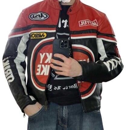 NARSON LUCKY STRIKE RACING MOTORCYCLE COWHIDE LEATHER JACKET
