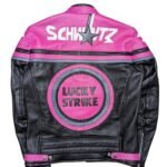 NARSON LUCKY STRIKE RACING MOTORCYCLE PINK AS BLACK LEATHER BIKER JACKET