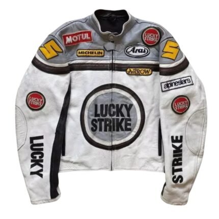 NARSON LUCKY STRIKE RACING MOTORCYCLE RIDING GEAR GENUINE LEATHER JACKET