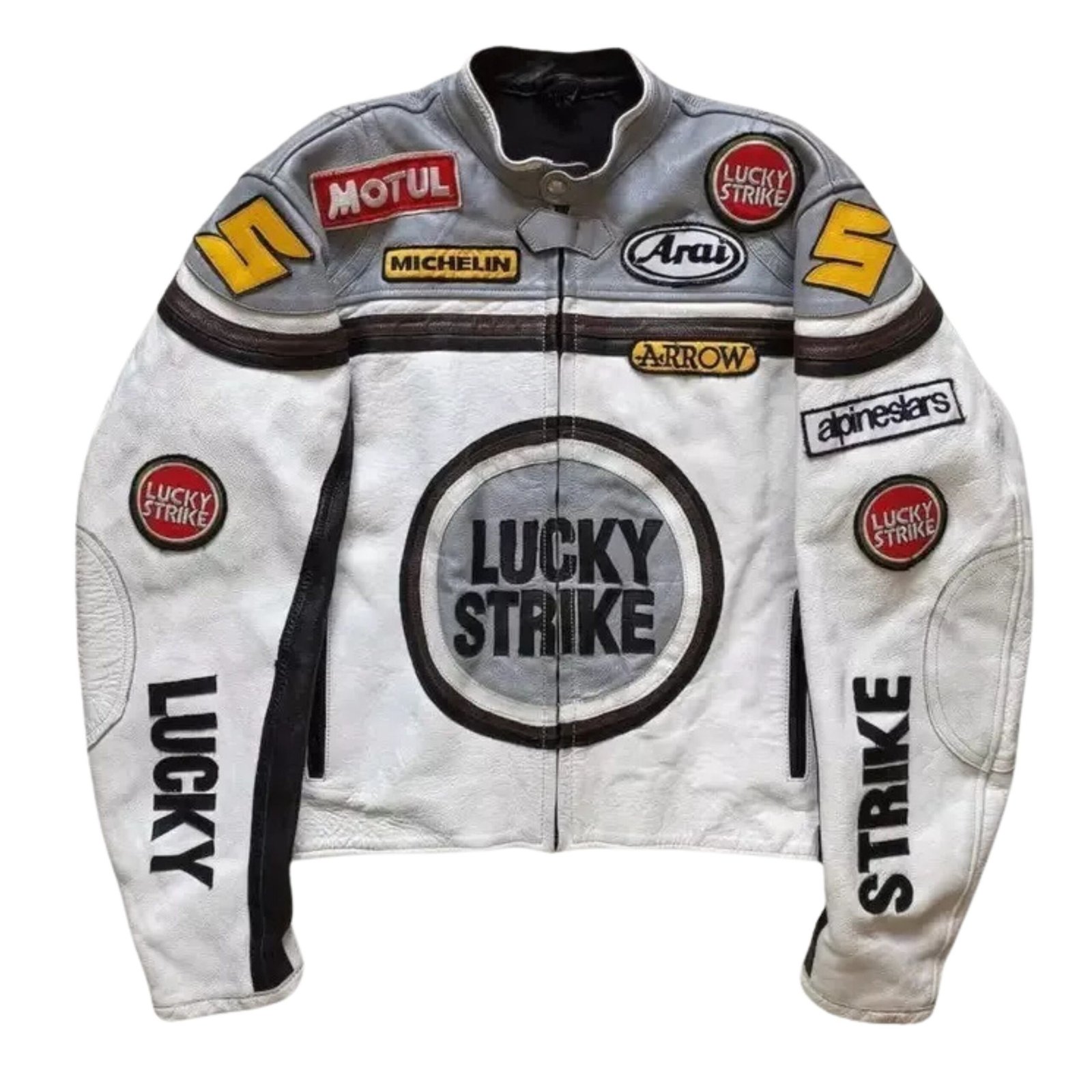 2 NARSON LUCKY STRIKE RACING MOTORCYCLE RIDING GEAR GENUINE LEATHER JACKET