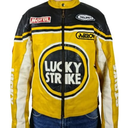 NARSON LUCKY STRIKE YELLOW STREETWEAR MOTORCYCLE LEATHER BIKER JACKET