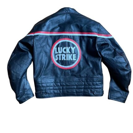 NARSON LUCKY STRIKE UNISEX BLACK RACING MOTORCYCLE COWHIDE LEATHER JACKET