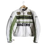 NARSON KAWASAKI RACING WHITE MOTORCYCLE BIKER LEATHER JACKET