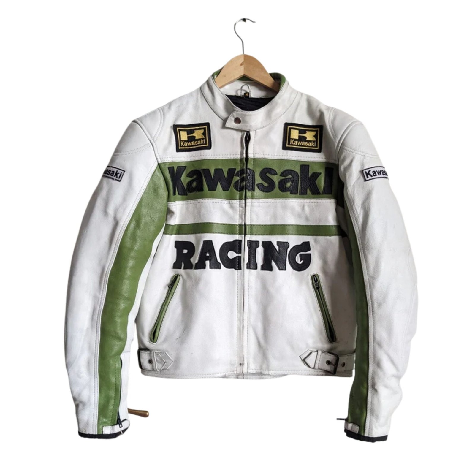 2 NARSON KAWASAKI RACING WHITE MOTORCYCLE BIKER LEATHER JACKET